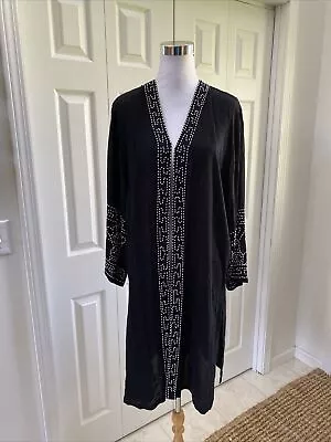 Key Lime Pie Black White Beads Long Shrug Kimono Duster L Mint! - Image 1 of 4