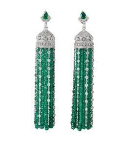Lab-Created 17.25CT Emerald & Cubic Zirconia 935 Silver Women Tassel Earrings - Picture 1 of 7