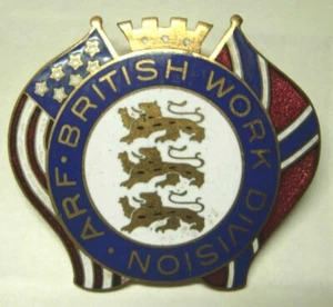 WW2 "ARF - BRITISH WORK DIVISION" Enameled Badge - Allied Relief Fund - Picture 1 of 2
