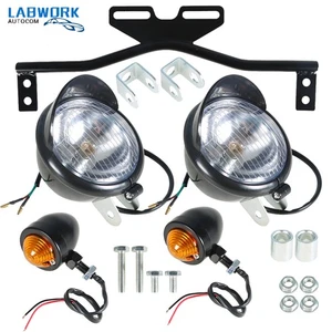Black Passing Driving Spot Fog Lamp w/ Turn Signal Lights For Motorcycle - Picture 1 of 11
