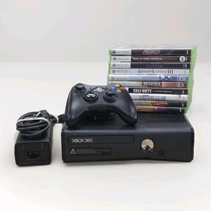 Xbox 360 S Slim 1439 Matte BLK Console w/ Controller & 10 Games - Faat Shipping  - Picture 1 of 11