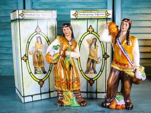 Set/2 Thanksgiving Ernte Herbst Indianer 9,5" Keramik Figuren mit Boxen - Bild 1 von 18