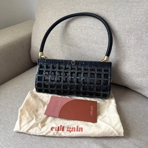 Cult Gaia Alana Shoulder Bag NEW Black Swirl Glossy Acrylic Windowpane Screened - Picture 1 of 8