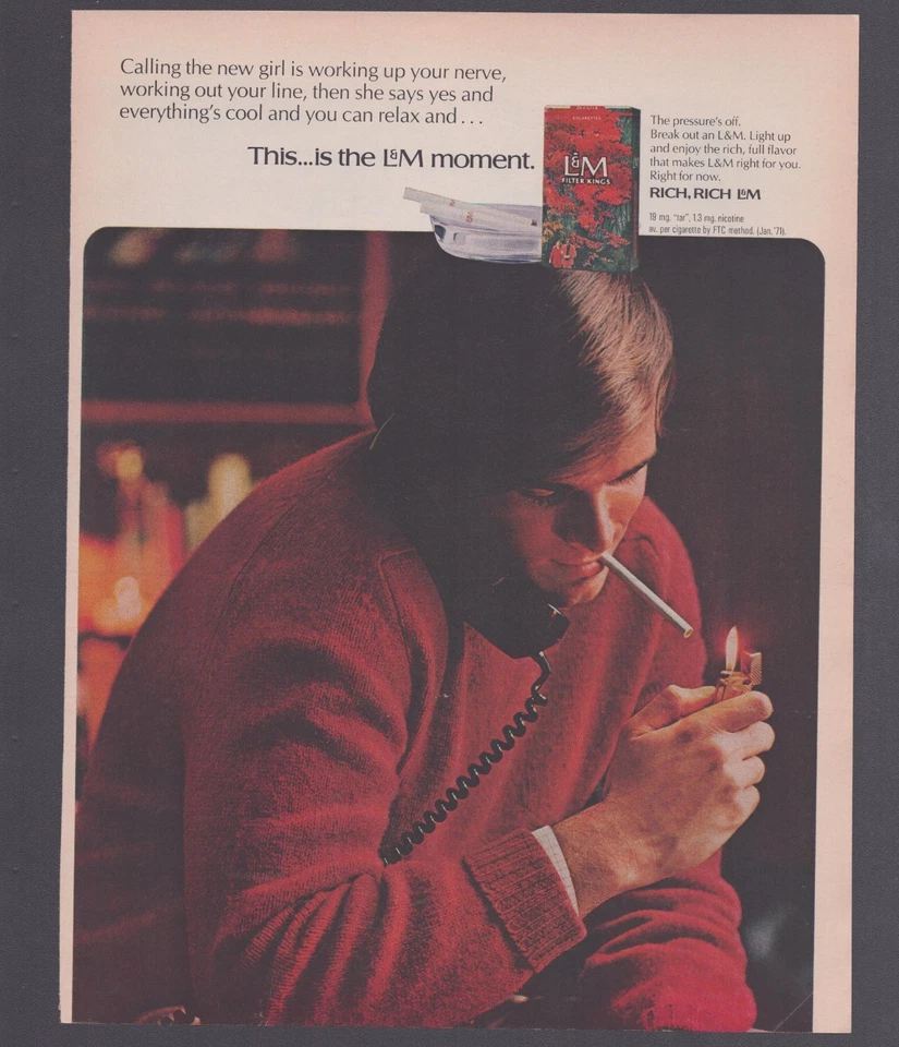 Anuncio impreso 1971 L & M Cigaerettes Calling the New Girl is Working Up Your Nerve Foto 1 de 1