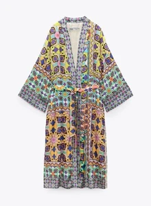 ZARA WOMAN MULTICOLOR PRINTED SATIN LONG KIMONO SIZE XS REF:7753/032 - Picture 1 of 5