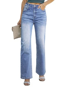 Women's Wide Leg Jeans High Waisted Straight Denim Pants with Pockets Iceland... - Picture 1 of 8
