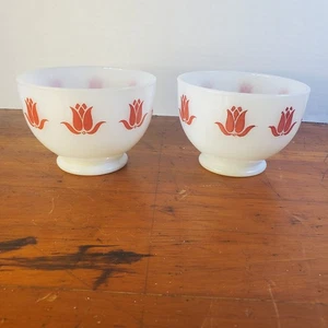 Vintage Feuerkönig Landkäse rot Tulpenschalen Milchglas kleiner Standfuß - 2 - Bild 1 von 18