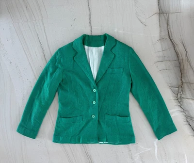 Vintage 70s/80s Kelly Green Linen Blend Blazer Women's M-L, Lined, Shoulder Pads - Image 1 of 4