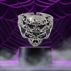Dark King Gothic Skeleton Ring With Crown Men's Size 9 - Picture 1 of 3