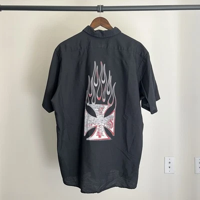 Camisa L vintage Y2K West Coast Choppers ropa de trabajo llama abotonada para hombre Foto 1 de 4