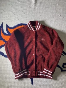 Stussy Varsity Burgundy Fleece Button Up Jacket Men’s Size Small!!!!!!! - Picture 1 of 9
