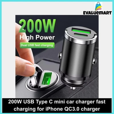 200W USB Type C mini car charger fast charging for iPhone QC3.0 charger - image 1 of 4