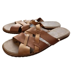 Sorel Ella Slide Sandals Womens Size 12 Brown Tan Leather Slip On Strappy - Picture 1 of 10