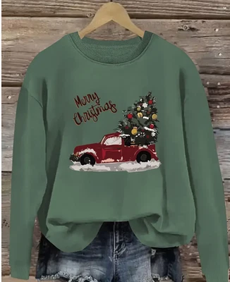 Sudadera para mujer Feliz Navidad - Sudadera con estampado de árbol de Navidad y camión rojo Foto 1 de 4
