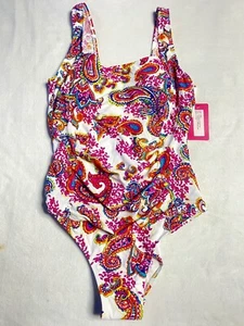 Womens Swim Suit One Piece Paisly Pattern Sz 14 NWT Coastal Rose Padded Top B - Picture 1 of 11