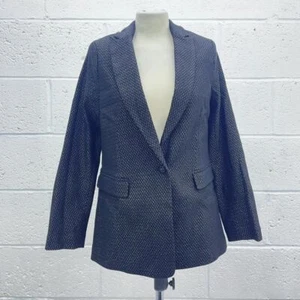 NEW LOOK BLACK GOLD BLAZER LUREX SHIMMER PARTY ONE BUTTON LONGLINE Y2K UK 8 - Picture 1 of 6