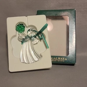 Galway Irish Crystal Angel with Green Shamrock Ornament 3.25” x 1.75” Excellent - Picture 1 of 6