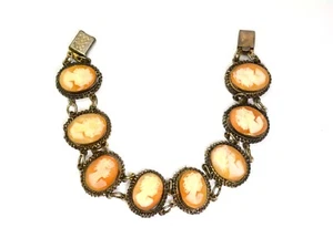 Antigua pulsera de eslabones camafeo tallada a mano por Giuseppe Mandile Italia - Imagen 1 de 11