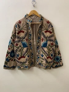 Floral Embroidered Suzani TNT Jacket Boho Indian Soft Outerwear - Picture 1 of 5