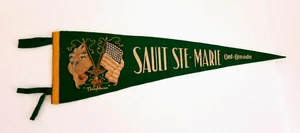 Vintage Green Felt Pennant Sault Ste. Marie Ontario Canada Souvenir Flag 23" - Picture 1 of 9