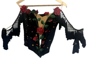 Corset Bustier Top Coquette Rose Fringe Goth Vamp Whimsigoth Dark Romantic Sz XS - Picture 1 of 14