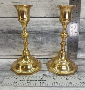 Vintage Brass Candlesticks Holder Set Of 2 Octagon Shaped Bases 3080 - Picture 1 of 4