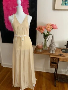 1940s Plisse Silk Nightgown Beige - Vintage Silk Nightgown Beige S - Picture 1 of 11