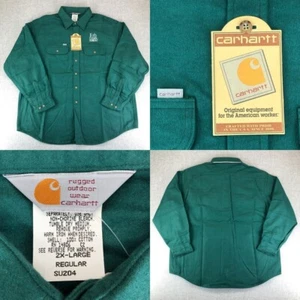 Deadstock Vintage Carhartt Chamois Shirt Men's XXL Green Heavyweight Button USA - Picture 1 of 9