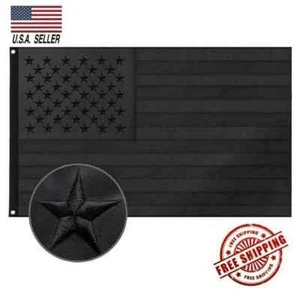 All Black American Flag 3x5 ft Embroidered USA Blackout Tactical US Black Flag - Picture 1 of 4
