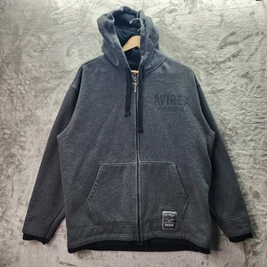 Avirex Hoodie Herren L grau Reißverschluss Fleece gefüttert Sweatshirt Authentic Eagle Logo - Bild 1 von 15
