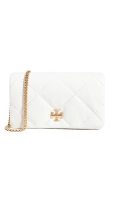 Cartera de mujer Tory Burch Kira con cadena acolchada de diamantes, blanca, talla única Foto 1 de 4