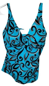 Miraclesuit Damen Gr. 14 Tankini kabelloses Schwimmen Oberteil Blumenmuster blau schwarz Geometrisches Muster - Bild 1 von 14