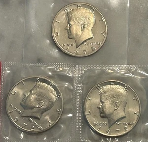 1972 P D S Kennedy Half Dollar - Proof & BU 3 Coin Lot - Mint Cello Uncirculated - Picture 1 of 5