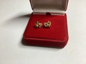 ORECCHINI A PERNO TOPAZIO giallo cuore oro 14 kt con 3 piccoli diamanti novembre - Foto 1 di 5