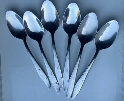 6 cucharas Atomic Starburst MarCrest cucharas de cubiertos de acero inoxidable de colección 6 3/4 Foto 1 de 4