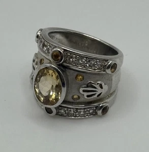 Vintage Sterling Silver 925 Citrine Cocktail Ring Signed GMZ Sz 6.5 - Picture 1 of 7