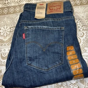 Levi's Bermuda Jean Shorts Womens 12 W31 Mid Rise Dark Stretch Denim NWT $44.50 - Picture 1 of 8
