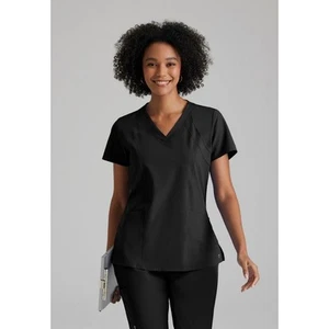 Barco One Women's Racer 4-Pocket V-Neck Scrub Top X Small Black - Picture 1 of 5