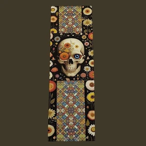 Handmade Floral Skull Bookmark – Gothic Folk Art with Quilt & Daisy Pattern - Picture 1 of 1
