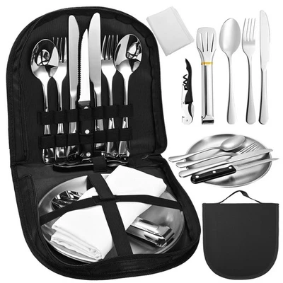 VUSDDY Campingbesteck Für 2 Personen 10-teilig Picknick Geschirr Edelstahl Outdoor Set