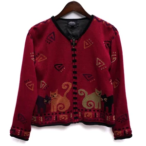 Vtg Y2K Icelandic Design Cardigan Women S Cat Sweater Zip Roll Neck Novelty 2001 - Picture 1 of 9
