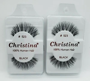 2 Pairs Christina Lashes #523 100% Human Hair Eyelashes Black New In Box - Picture 1 of 2