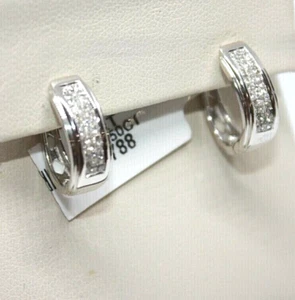 HUGGIS 0.70CT DIAMOND EARRINGS 14K WHITE GOLD 4.3GR 3 ROAD PRINCESS CUT - Picture 1 of 7