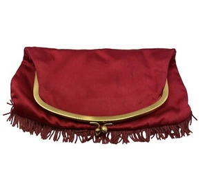 Bolso sin asas vintage Mel-Ton plegable negro satinado flecos rojos - Imagen 1 de 5