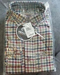 Realtree NWT $40 Men's size M Navy/Wine/Green/Ivory Flannel Plaid Shirt 
