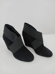 BCBG Generation Women Boot 6 Black Bootie Leather Suede Elastic Wedge Mid - Picture 1 of 11