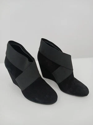 BCBG Generation Mujer Bota 6 Negro Botín Cuero Gamuza Elástico Cuña Media Foto 1 de 4