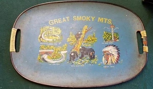 Great Smoky Mountains Tray Souvenir Blue Painted Landmarks Vintage - Picture 1 of 3