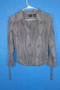 xhiliration womens size S black/white/silver geometric button-up blouse - Picture 1 of 4