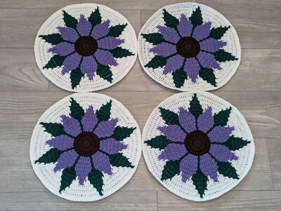 Crocheted Round Decorative Floral 15" Table Placemats Set Of 4 - Image 1 of 4